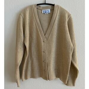 Vintage NEW Gold Shimmer Metallic V-Neck Cardigan Size M Made in USA